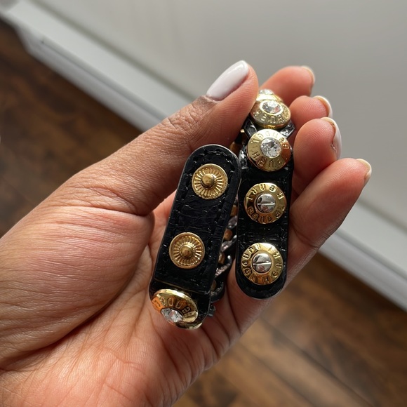 Henri Bendel Black Leather Gold Studded Bracelet - Picture 2 of 3